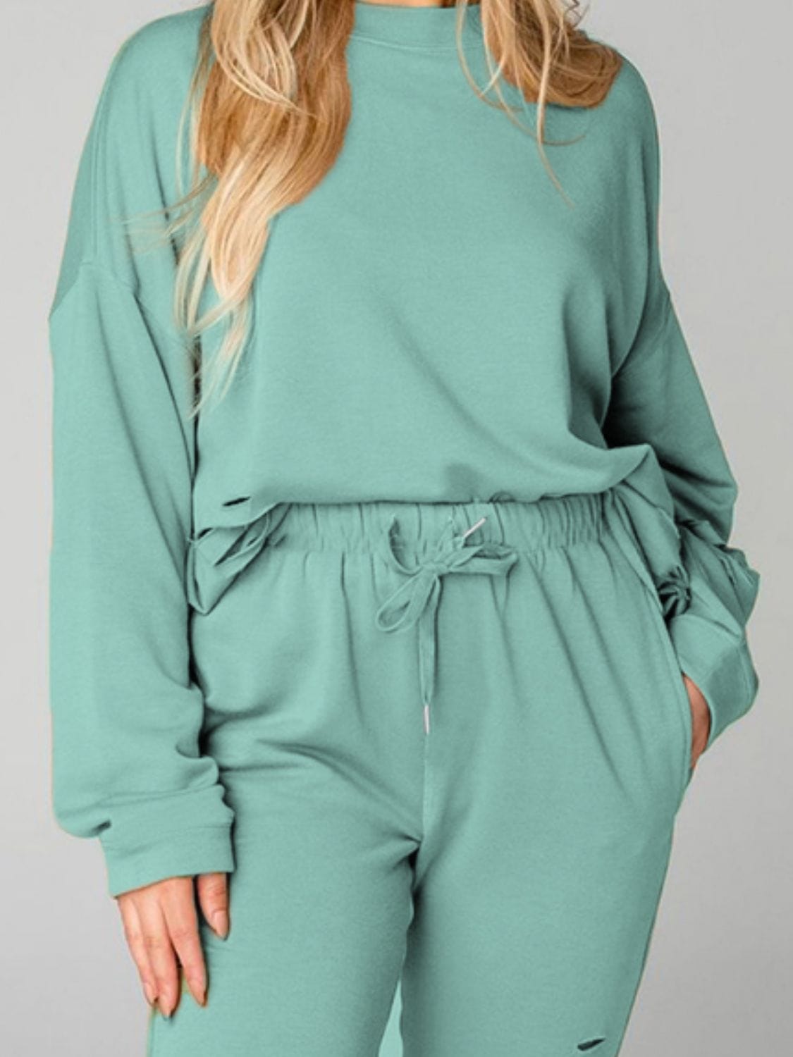Distressed Sweatshirt and Joggers Set - ShalayeFashion