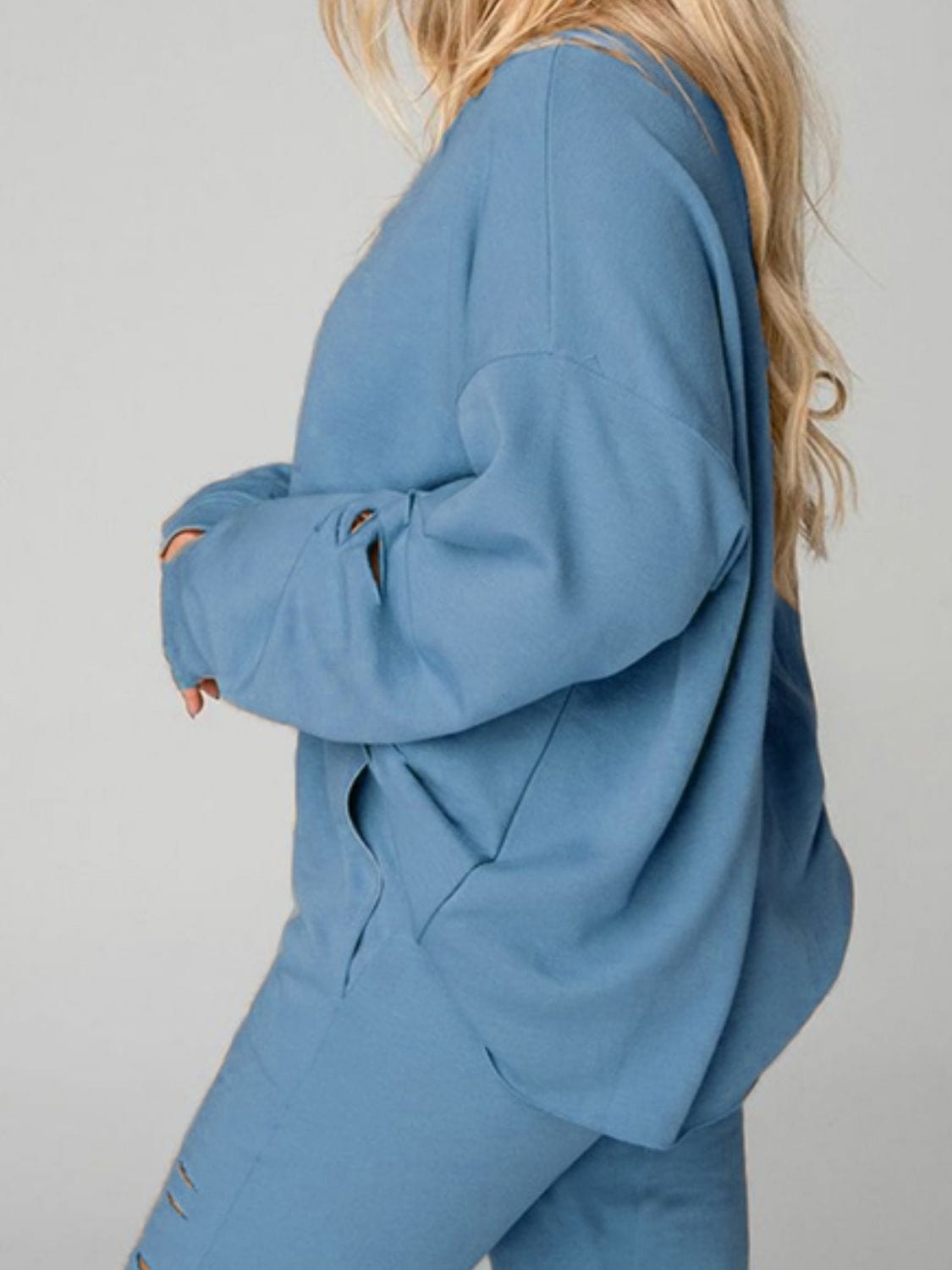 Distressed Sweatshirt and Joggers Set - ShalayeFashion