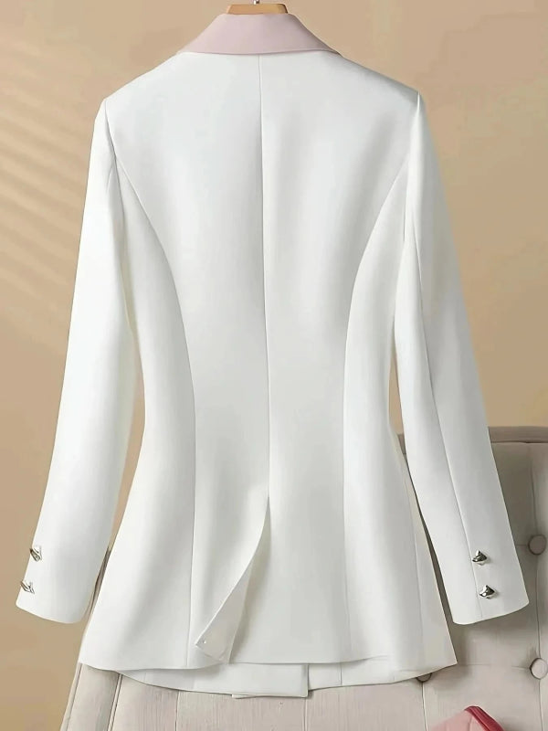Double - Breasted Contrast Trim Blazer - ShalayeFashion