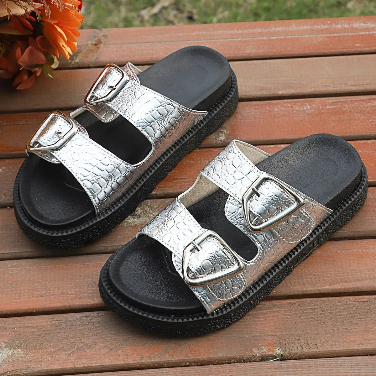 Double Buckle Platform Sandals - ShalayeFashion