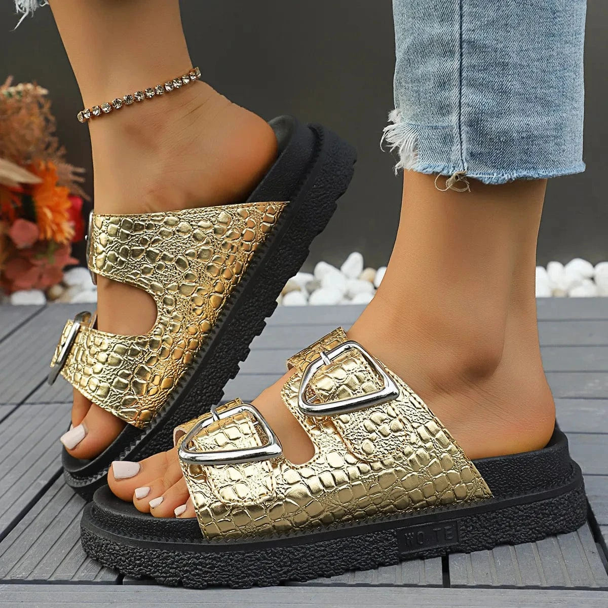 Double Buckle Platform Sandals - ShalayeFashion
