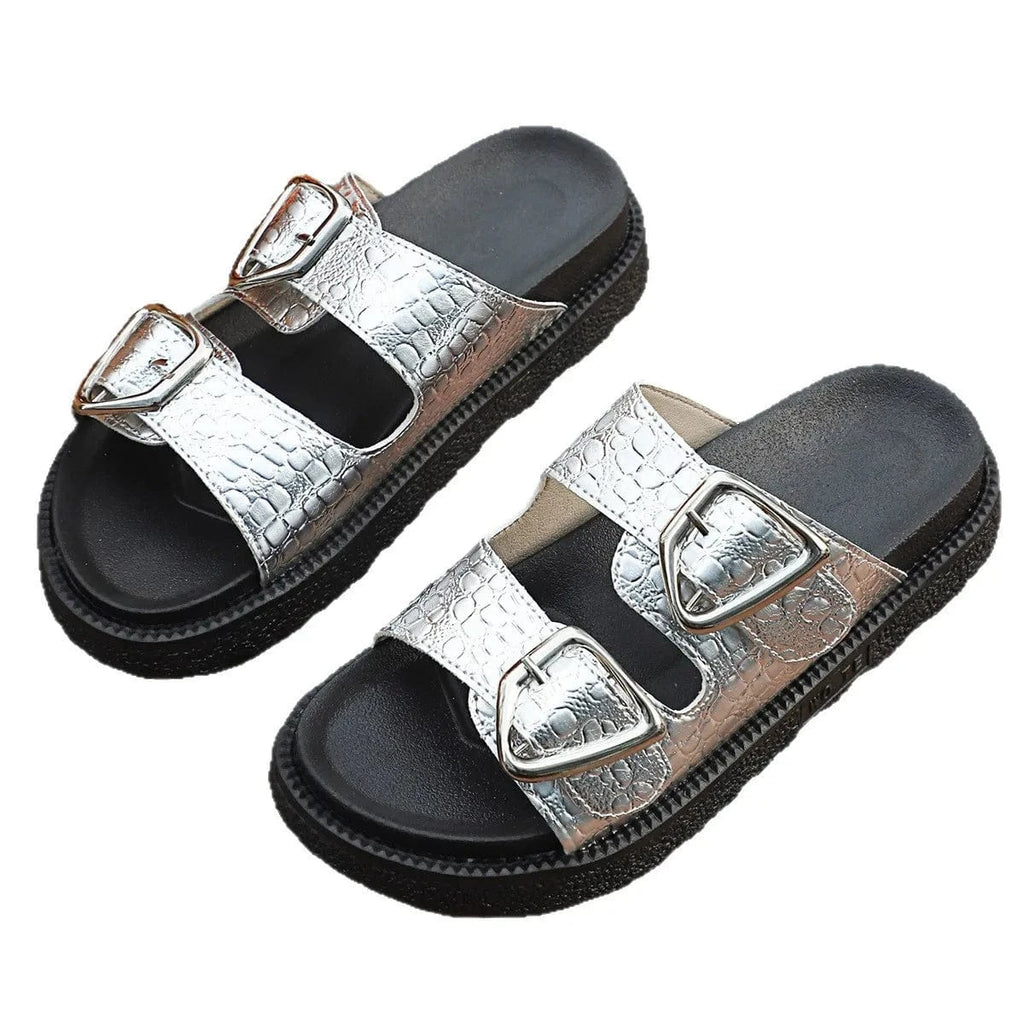 Double Buckle Platform Sandals - ShalayeFashion