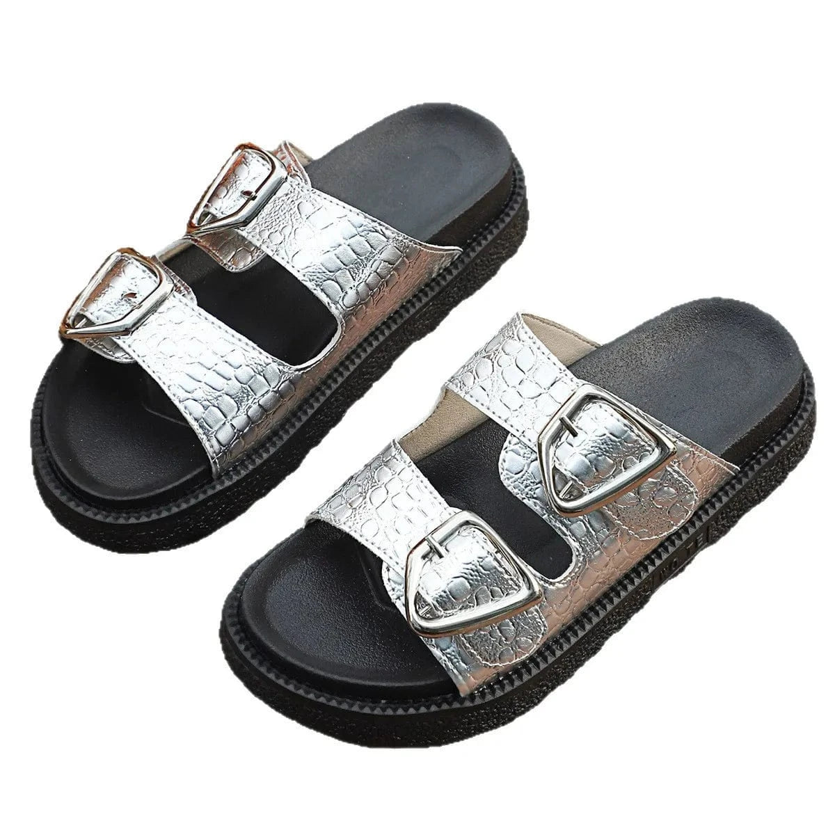 Double Buckle Platform Sandals - ShalayeFashion