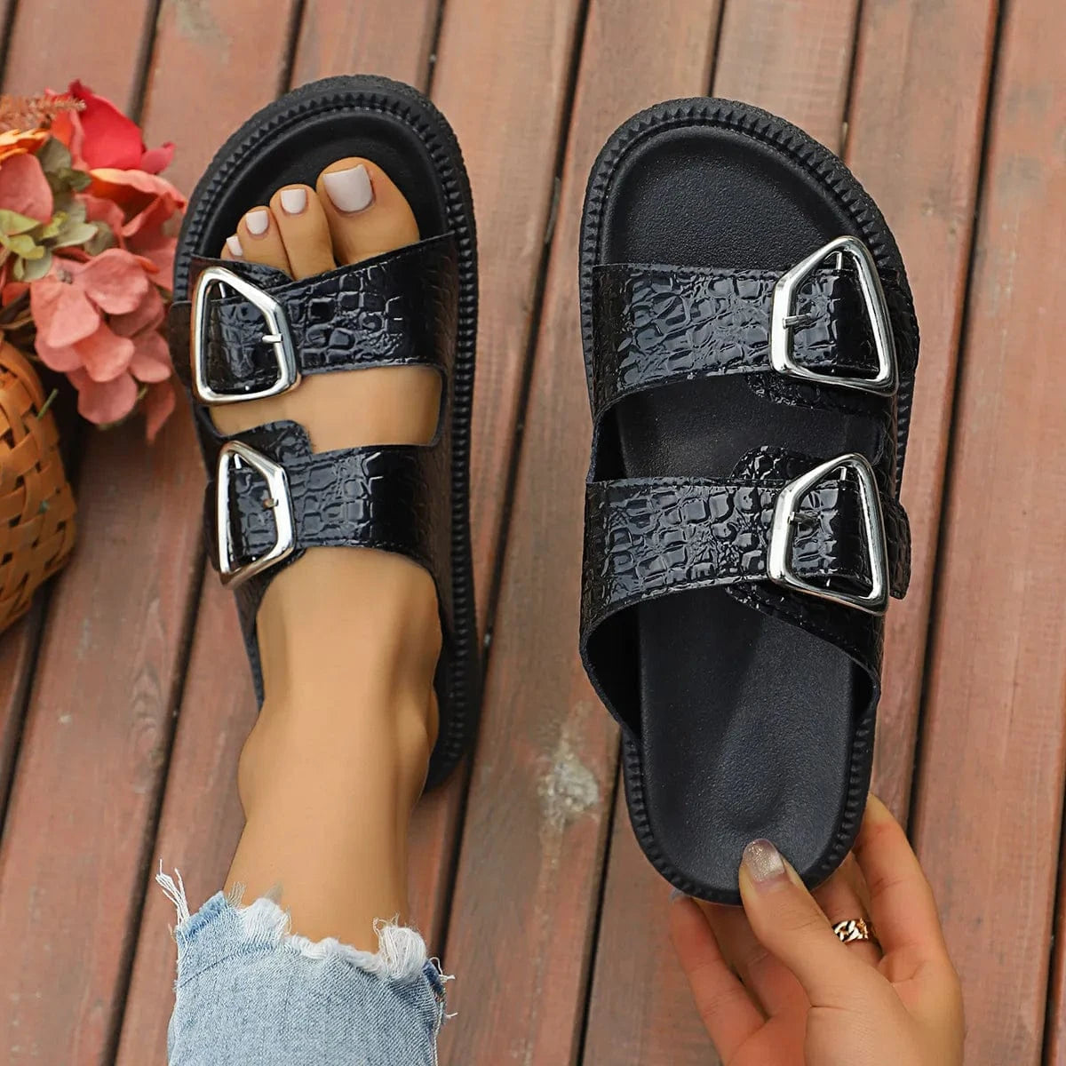 Double Buckle Platform Sandals - ShalayeFashion