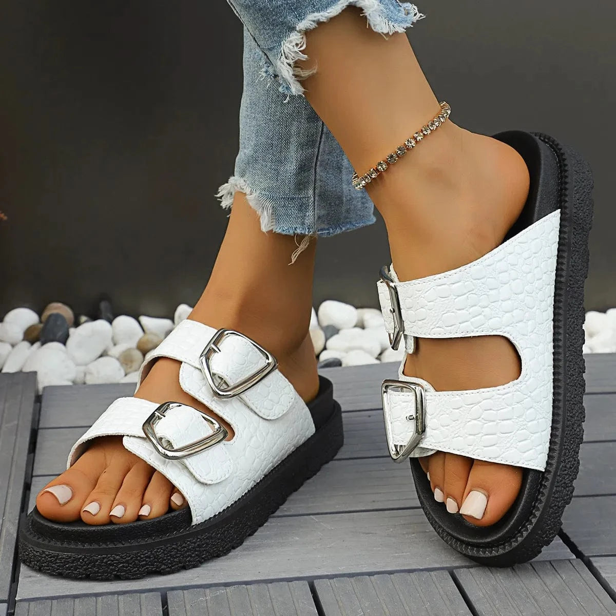 Double Buckle Platform Sandals - ShalayeFashion