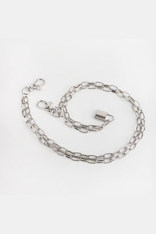 Double Layered Iron Chain Belt with Lock Charm - ShalayeFashion