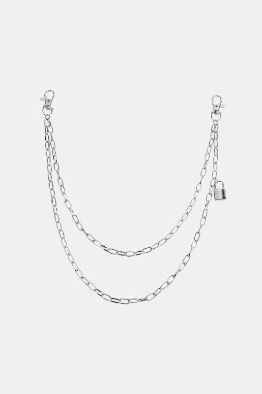 Double Layered Iron Chain Belt with Lock Charm - ShalayeFashion
