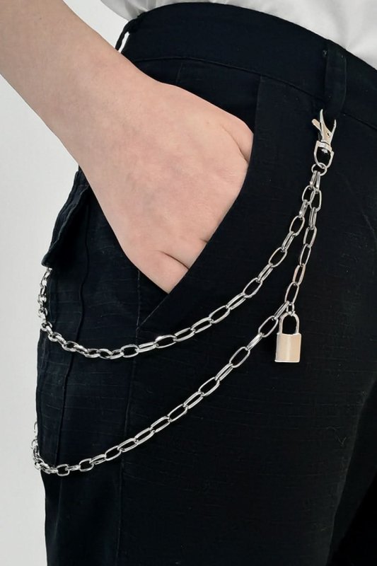 Double Layered Iron Chain Belt with Lock Charm - ShalayeFashion