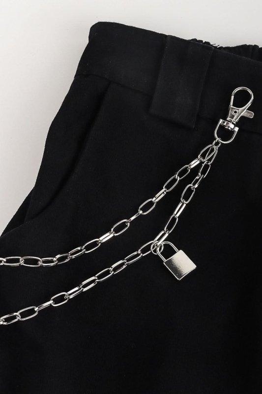Double Layered Iron Chain Belt with Lock Charm - ShalayeFashion