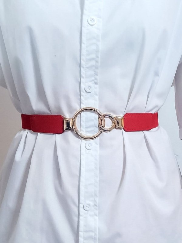 Double Ring Buckle Elastic PU Belt - ShalayeFashion