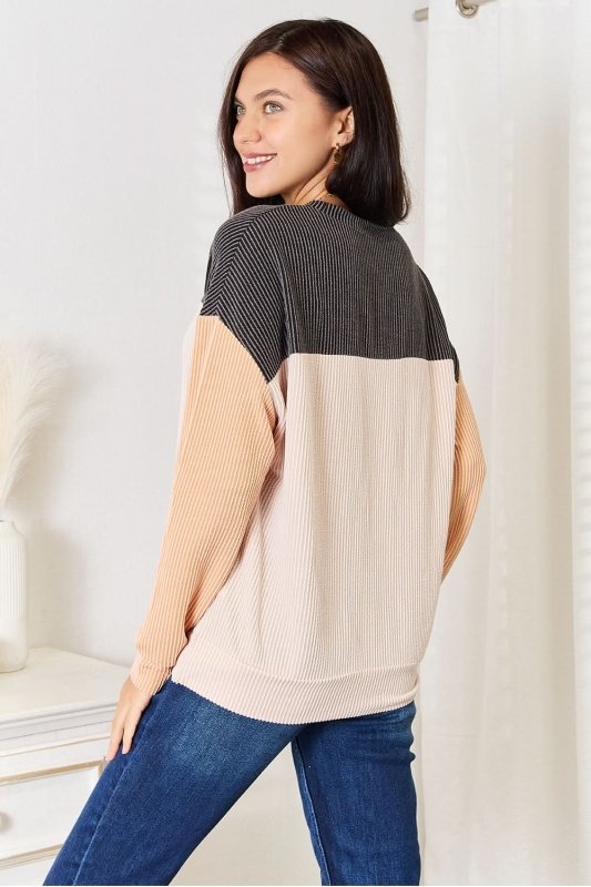 Double Take Color Block Dropped Shoulder T-Shirt - ShalayeFashion