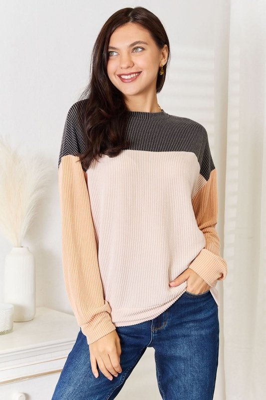 Double Take Color Block Dropped Shoulder T-Shirt - ShalayeFashion