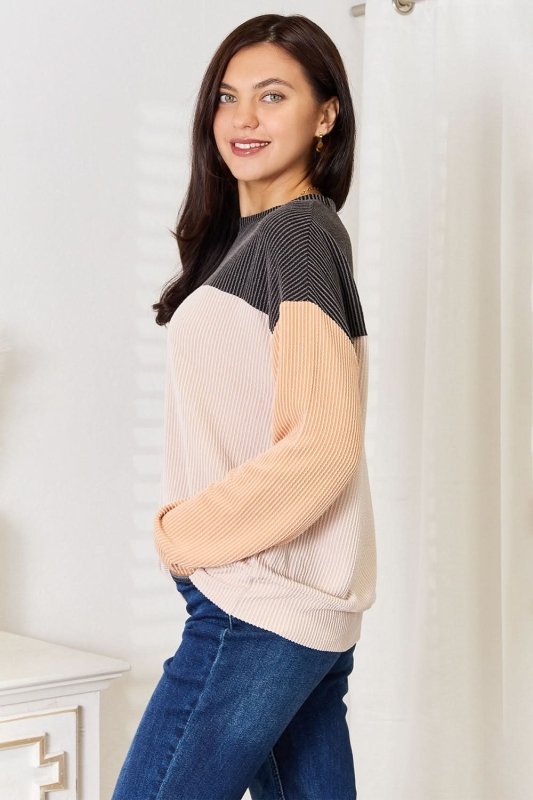 Double Take Color Block Dropped Shoulder T-Shirt - ShalayeFashion