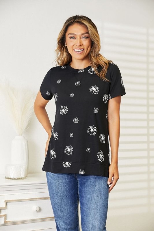 Double Take Dandelion Print Round Neck T-Shirt - ShalayeFashion