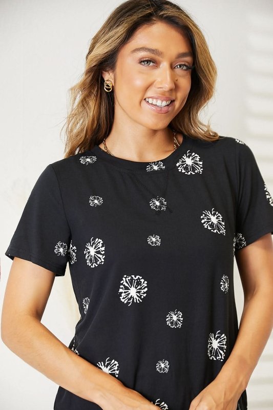 Double Take Dandelion Print Round Neck T-Shirt - ShalayeFashion