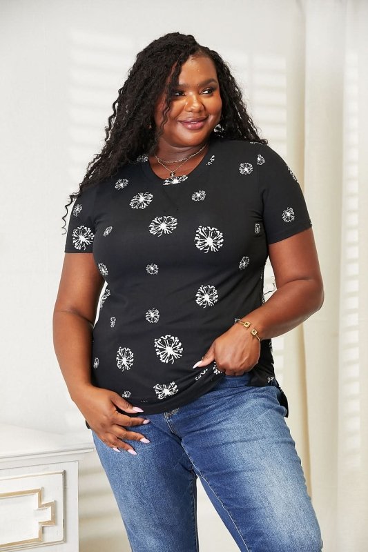 Double Take Dandelion Print Round Neck T-Shirt - ShalayeFashion