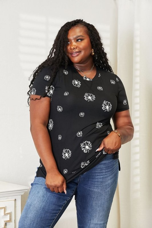 Double Take Dandelion Print Round Neck T-Shirt - ShalayeFashion