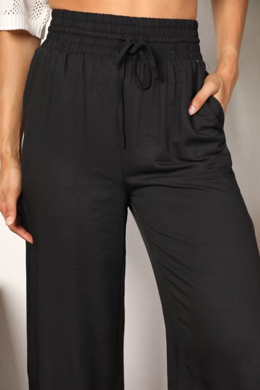 Double Take Drawstring Smocked Waist Wide Leg Pants - ShalayeFashion