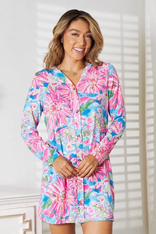 Double Take Floral Open Front Long Sleeve Cardigan - ShalayeFashion