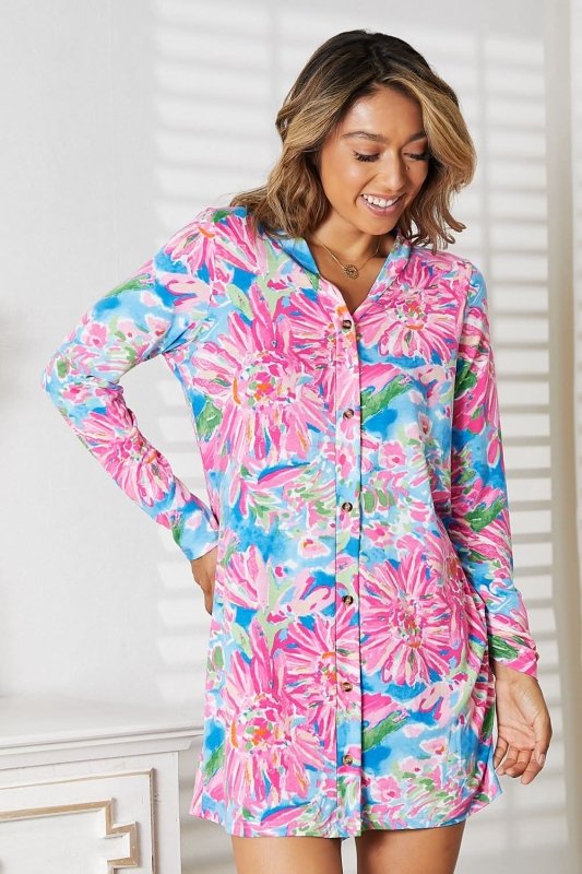 Double Take Floral Open Front Long Sleeve Cardigan - ShalayeFashion