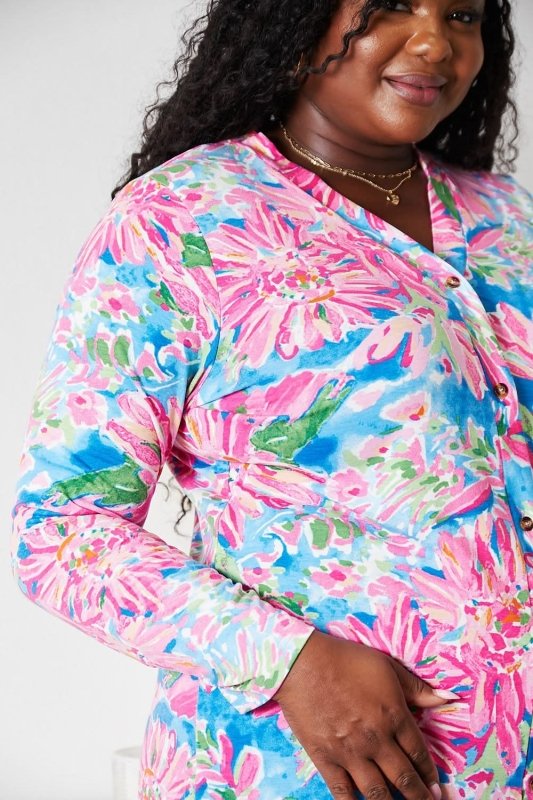 Double Take Floral Open Front Long Sleeve Cardigan - ShalayeFashion