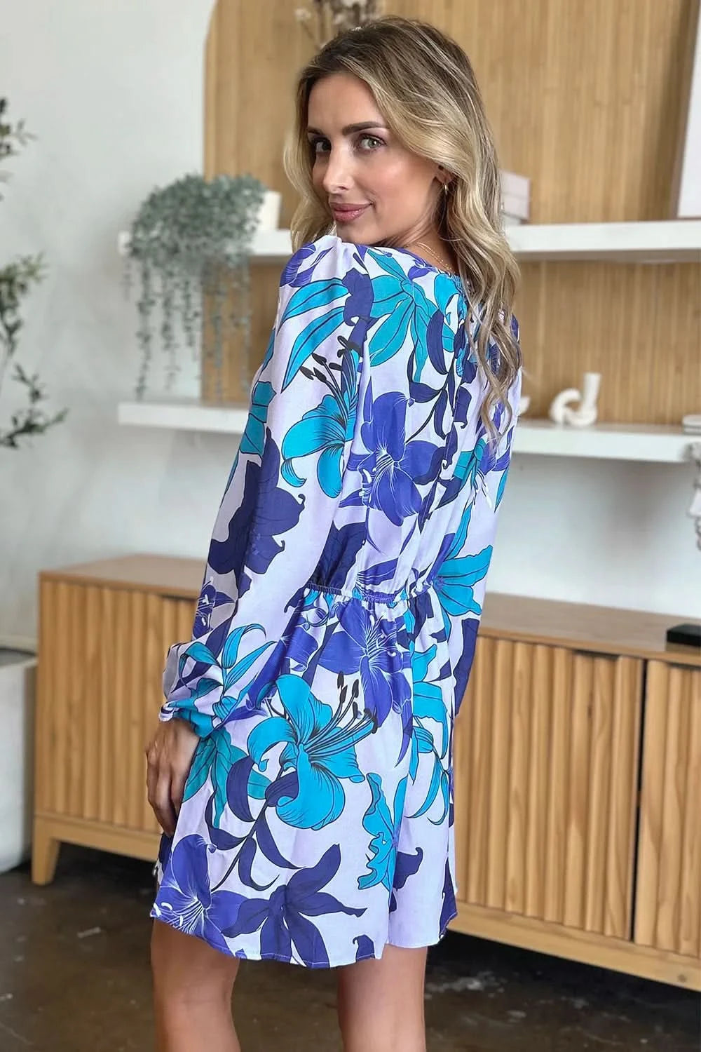 Double Take Full Size Floral Long Sleeve Romper with Pockets - ShalayeFashion