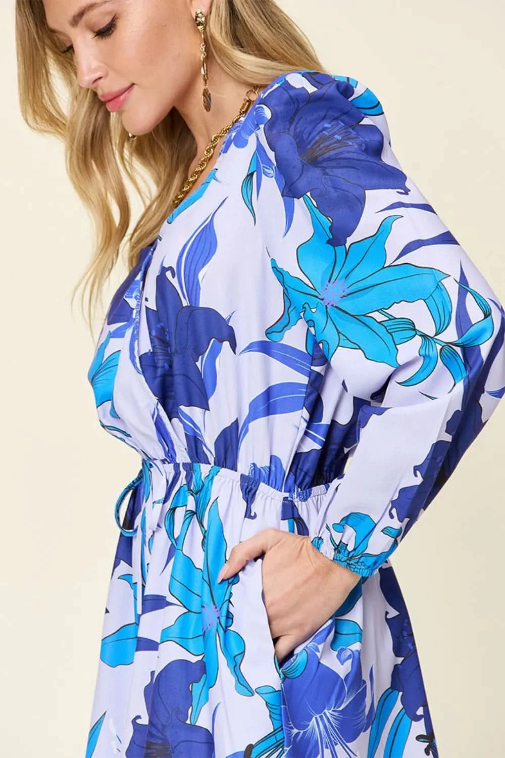 Double Take Full Size Floral Long Sleeve Romper with Pockets - ShalayeFashion