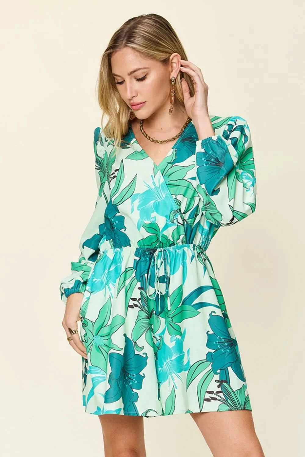 Double Take Full Size Floral Long Sleeve Romper with Pockets - ShalayeFashion