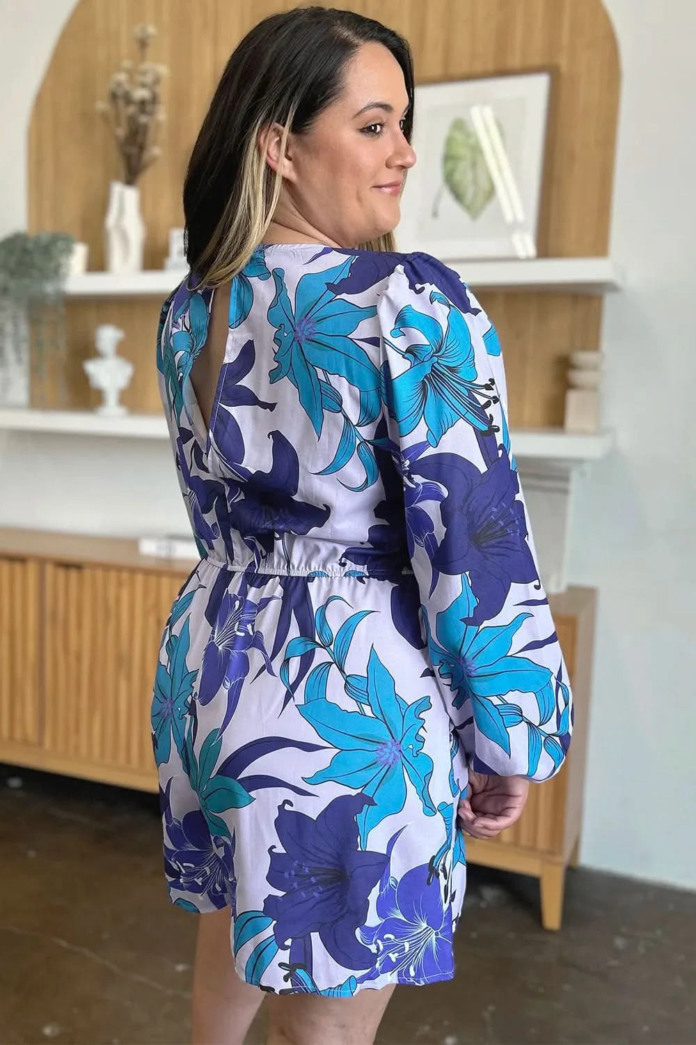 Double Take Full Size Floral Long Sleeve Romper with Pockets - ShalayeFashion