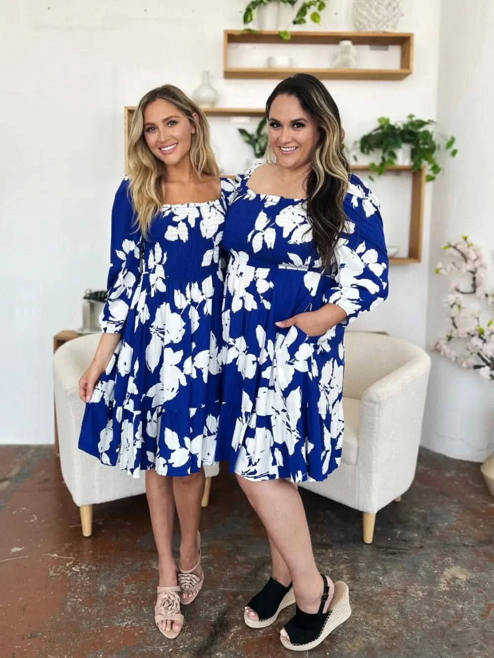 Double Take Full Size Floral Ruffle Hem Smocked Dress with Pockets - ShalayeFashion