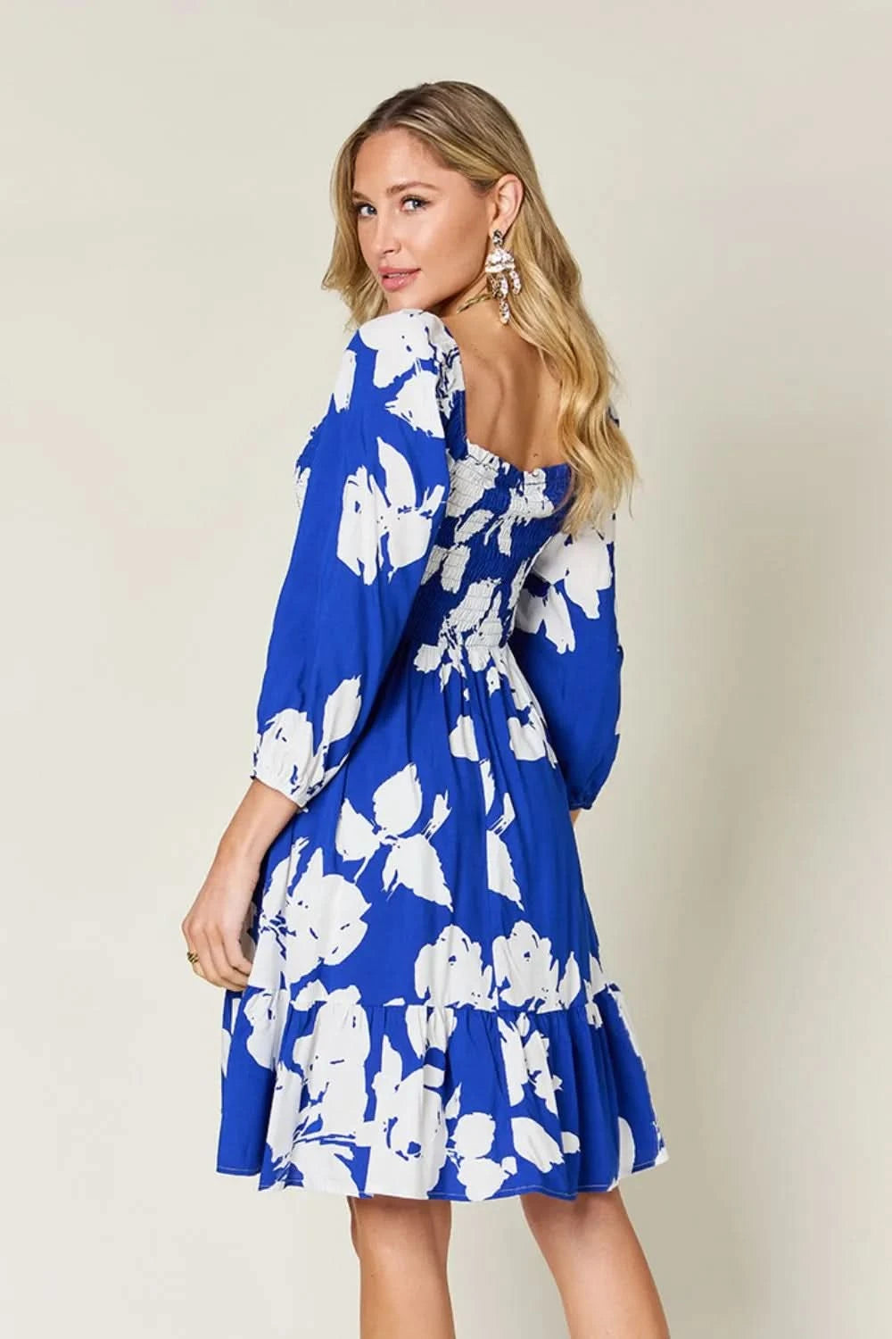 Double Take Full Size Floral Ruffle Hem Smocked Dress with Pockets - ShalayeFashion