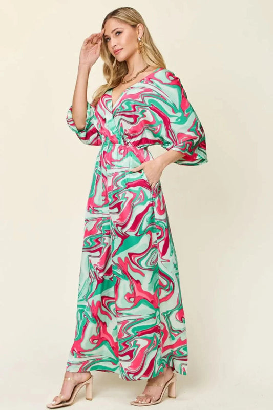 Double Take Full Size Half Sleeve Wide Leg Jumpsuit - ShalayeFashion