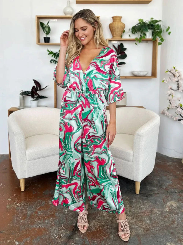 Double Take Full Size Half Sleeve Wide Leg Jumpsuit - ShalayeFashion