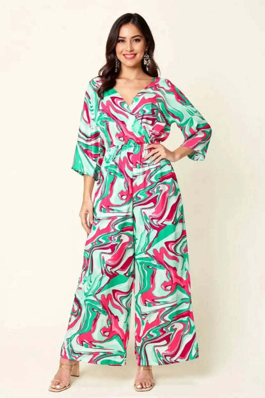 Double Take Full Size Half Sleeve Wide Leg Jumpsuit - ShalayeFashion