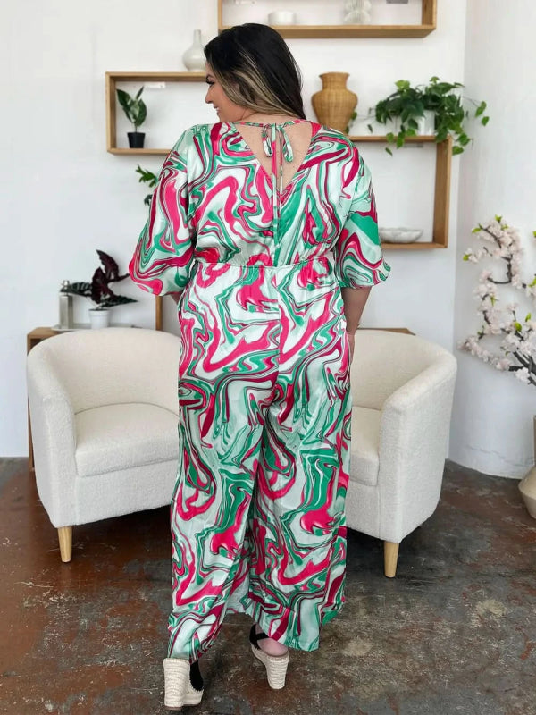 Double Take Full Size Half Sleeve Wide Leg Jumpsuit - ShalayeFashion
