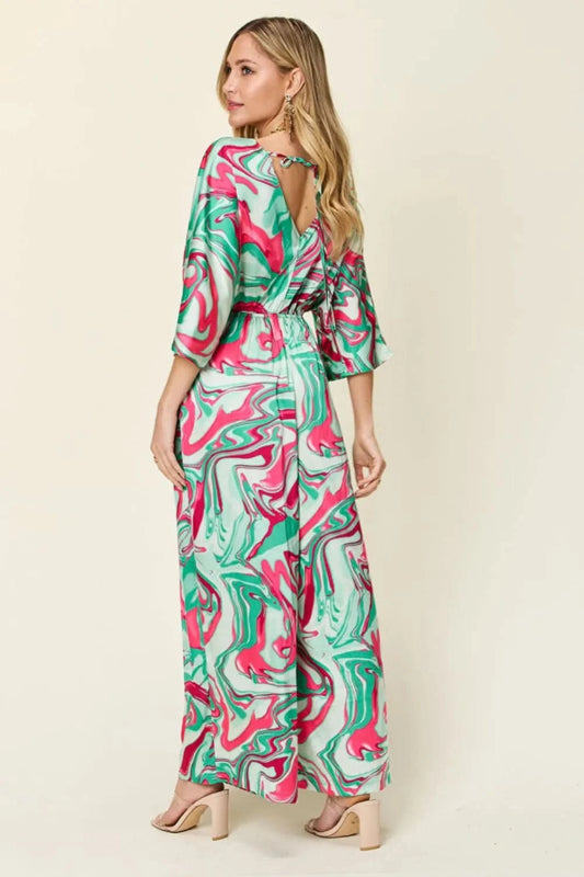Double Take Full Size Half Sleeve Wide Leg Jumpsuit - ShalayeFashion