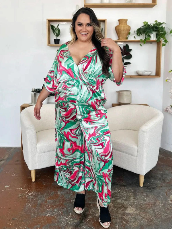 Double Take Full Size Half Sleeve Wide Leg Jumpsuit - ShalayeFashion