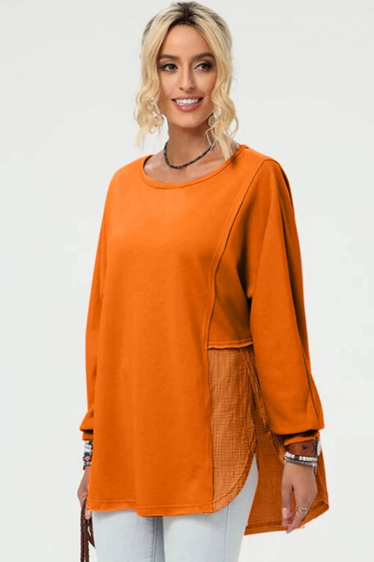 Double Take Full Size Long Sleeve High - Low T-Shirt - ShalayeFashion