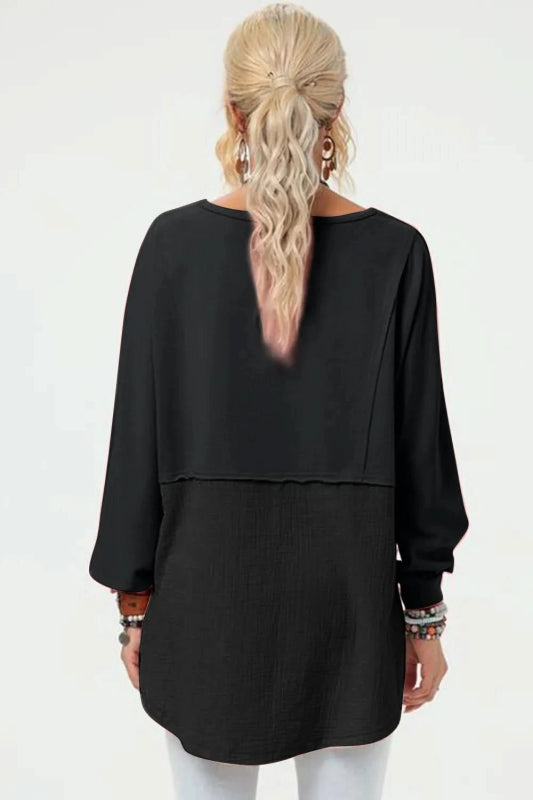 Double Take Full Size Long Sleeve High - Low T-Shirt - ShalayeFashion