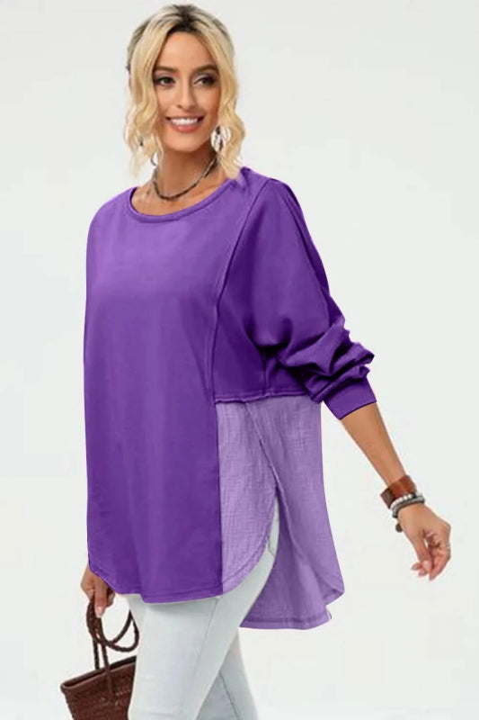 Double Take Full Size Long Sleeve High - Low T-Shirt - ShalayeFashion
