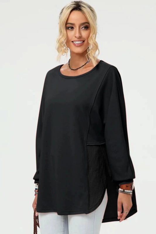 Double Take Full Size Long Sleeve High - Low T-Shirt - ShalayeFashion