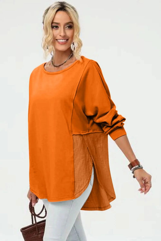 Double Take Full Size Long Sleeve High - Low T-Shirt - ShalayeFashion
