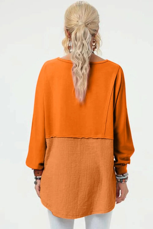 Double Take Full Size Long Sleeve High - Low T-Shirt - ShalayeFashion