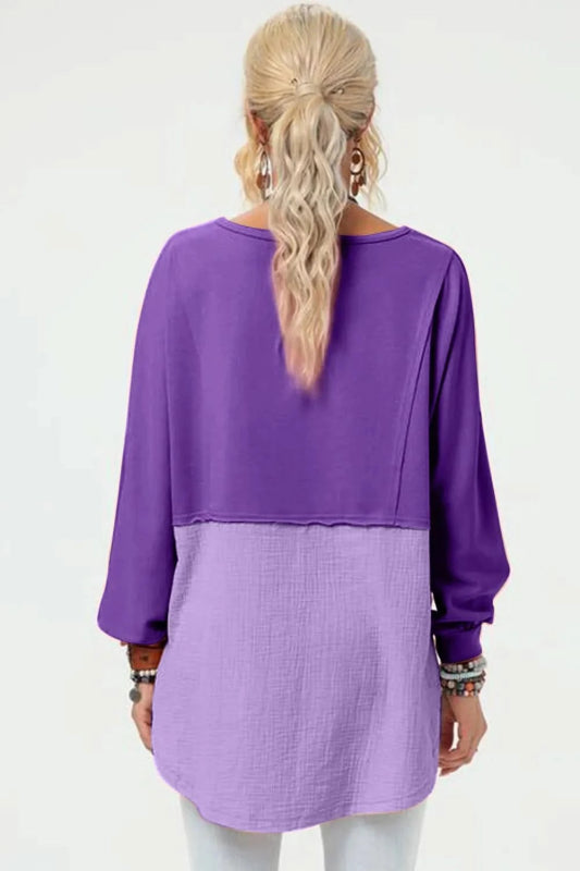 Double Take Full Size Long Sleeve High - Low T-Shirt - ShalayeFashion