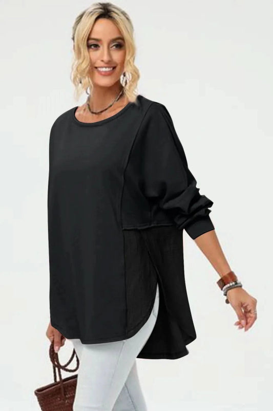 Double Take Full Size Long Sleeve High - Low T-Shirt - ShalayeFashion