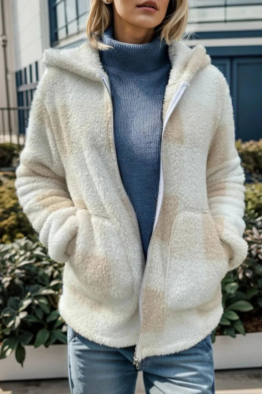 Double Take Full Size Plaid Long Sleeve Hooded Coat - ShalayeFashion