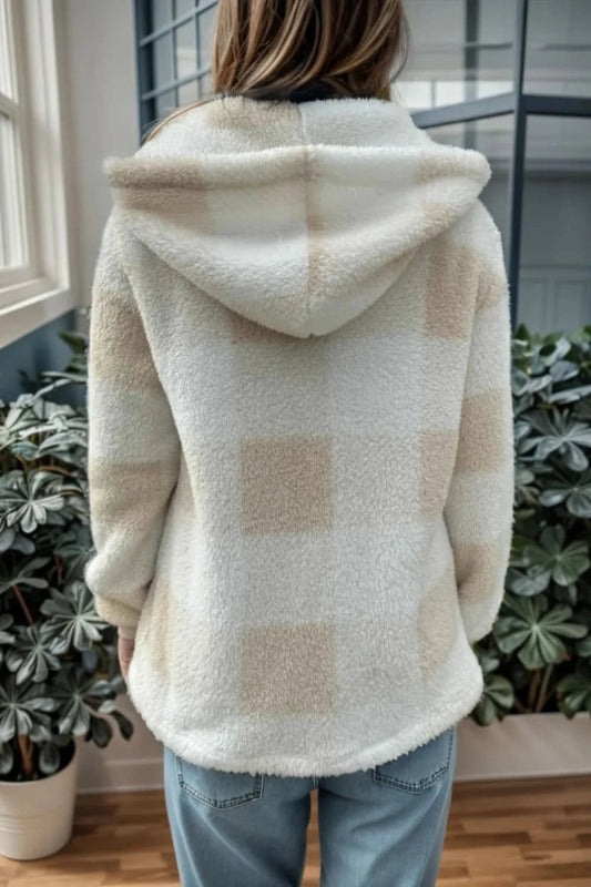 Double Take Full Size Plaid Long Sleeve Hooded Coat - ShalayeFashion