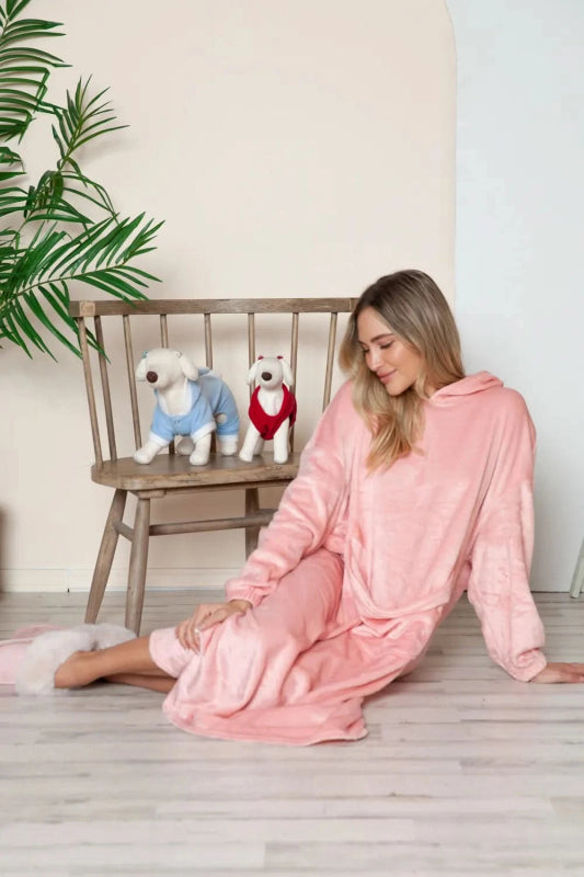 Double Take Full Size Pocketed Hooded Midi Lounge Dress - ShalayeFashion