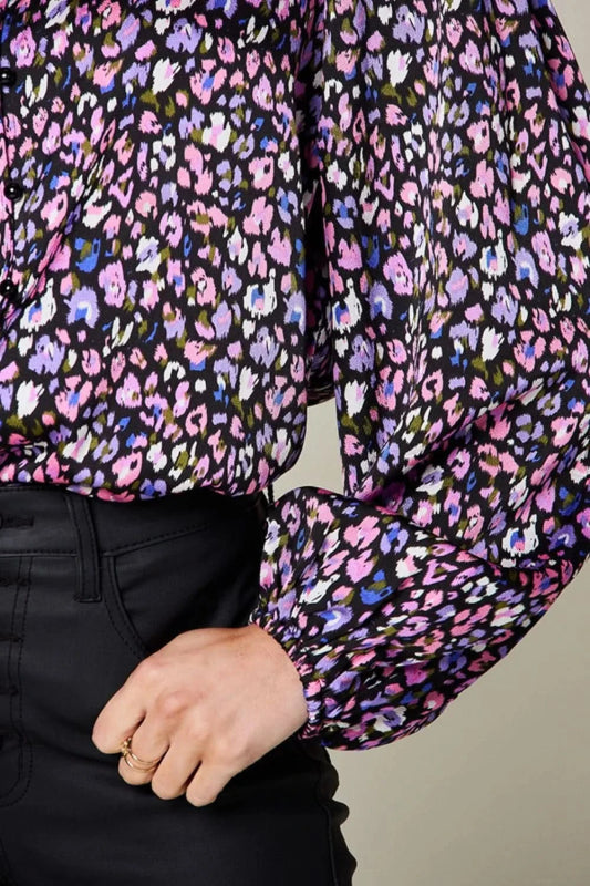 Double Take Full Size Printed Balloon Sleeve Shirt - ShalayeFashion