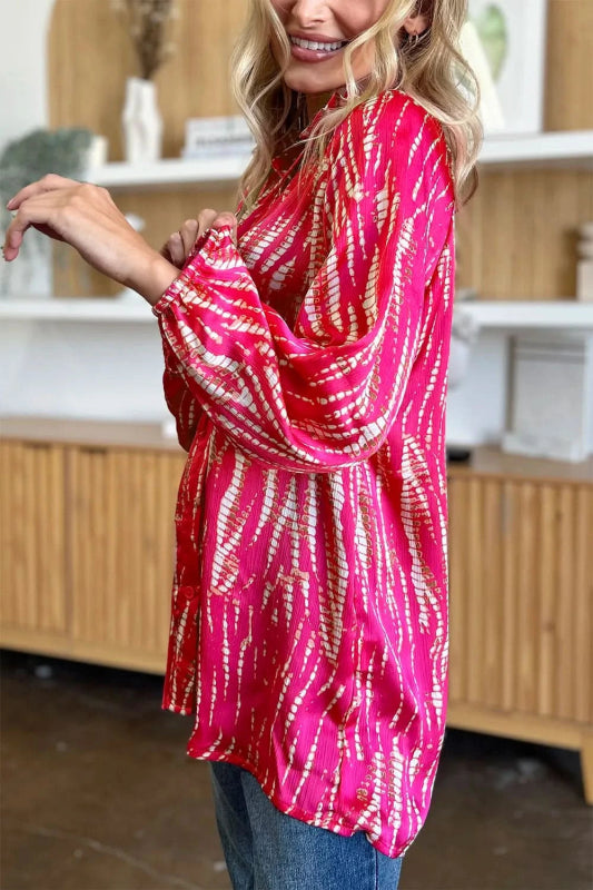 Double Take Full Size Printed Button Up Long Sleeve Shirt - ShalayeFashion